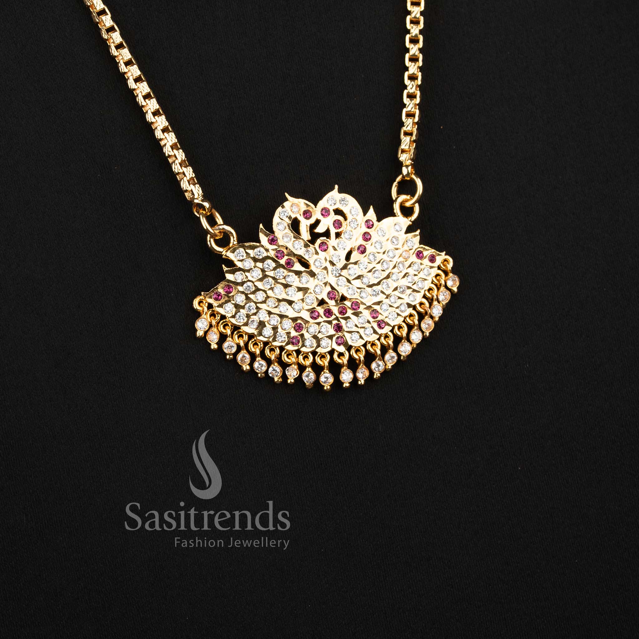 Stylish micro gold plated wedding jewellery haram with brilliant white and pink stone accents