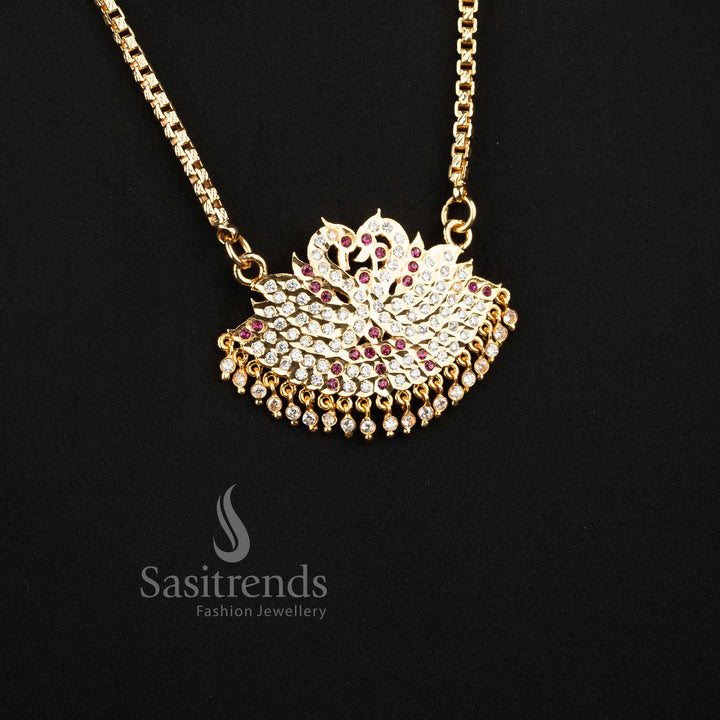 Stylish micro gold plated wedding jewellery haram with brilliant white and pink stone accents