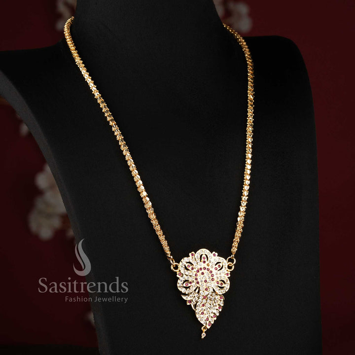Stylish micro gold plated wedding jewellery haram with brilliant white and pink stone accents.