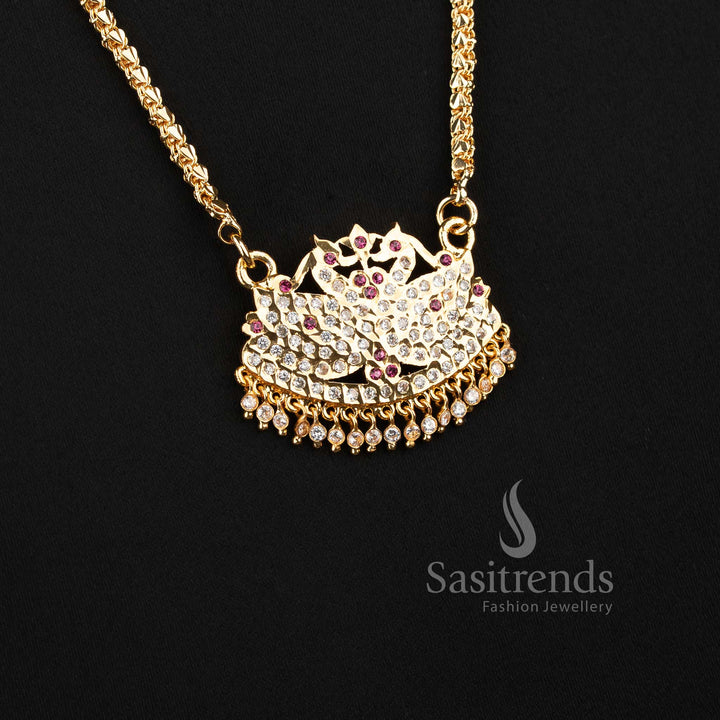 Stylish micro gold plated wedding jewellery haram with brilliant white and pink stone accents.