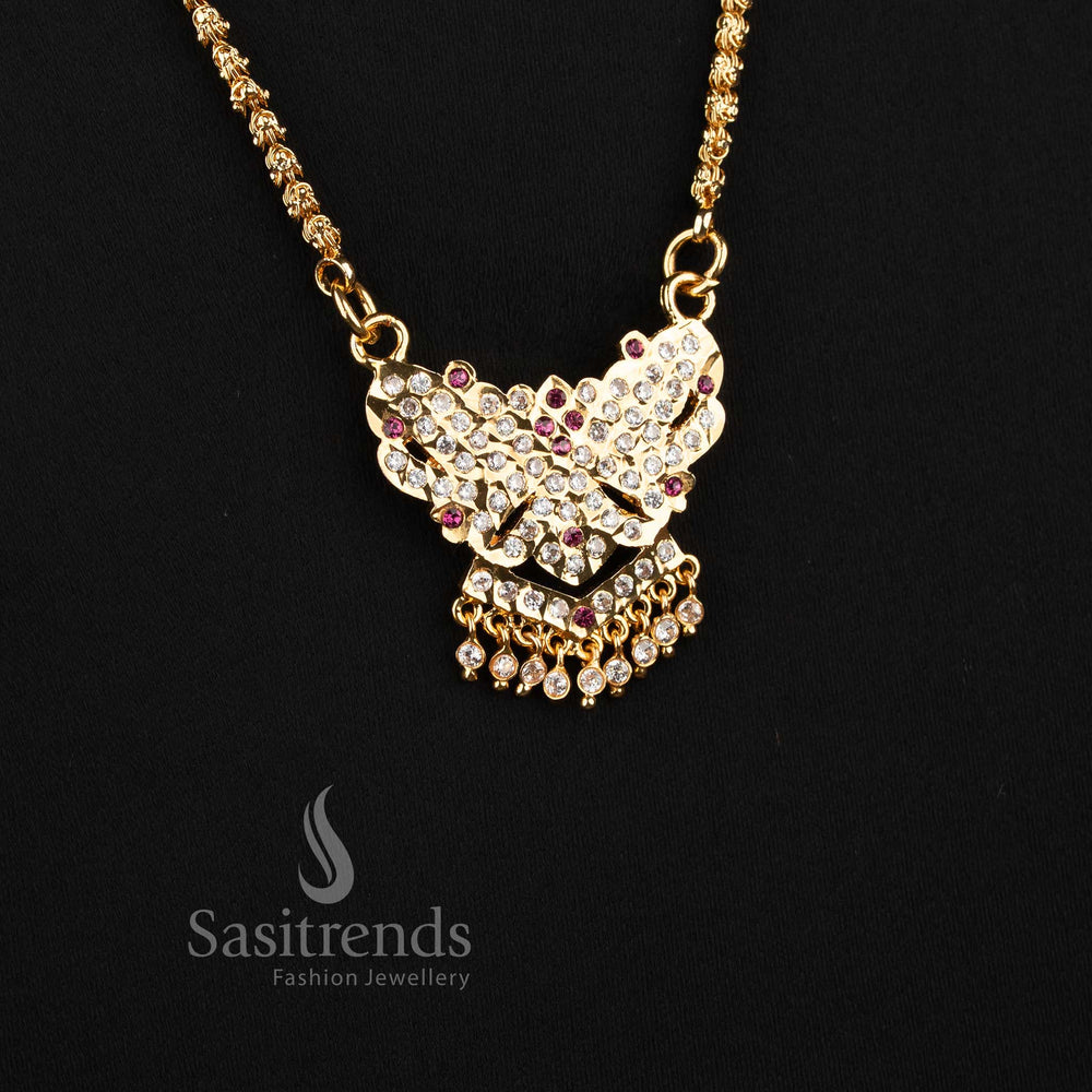 Stylish micro gold plated wedding jewellery haram with brilliant white and pink stone accents