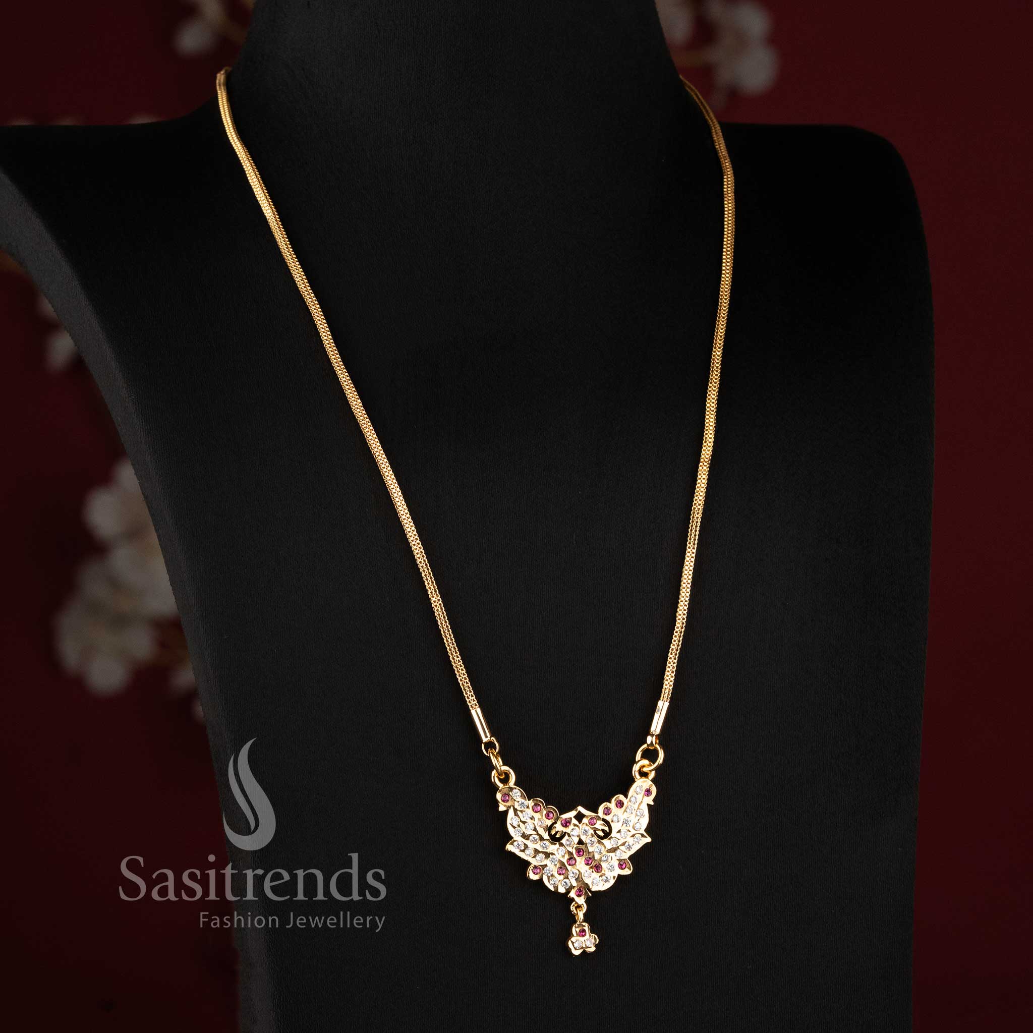 Guaranteed 24 carat look gold plated traditional long pendant necklace ensemble for grand silk sarees.