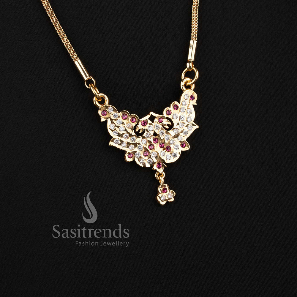 Stylish micro gold plated wedding jewellery haram with brilliant white and pink stone accents.