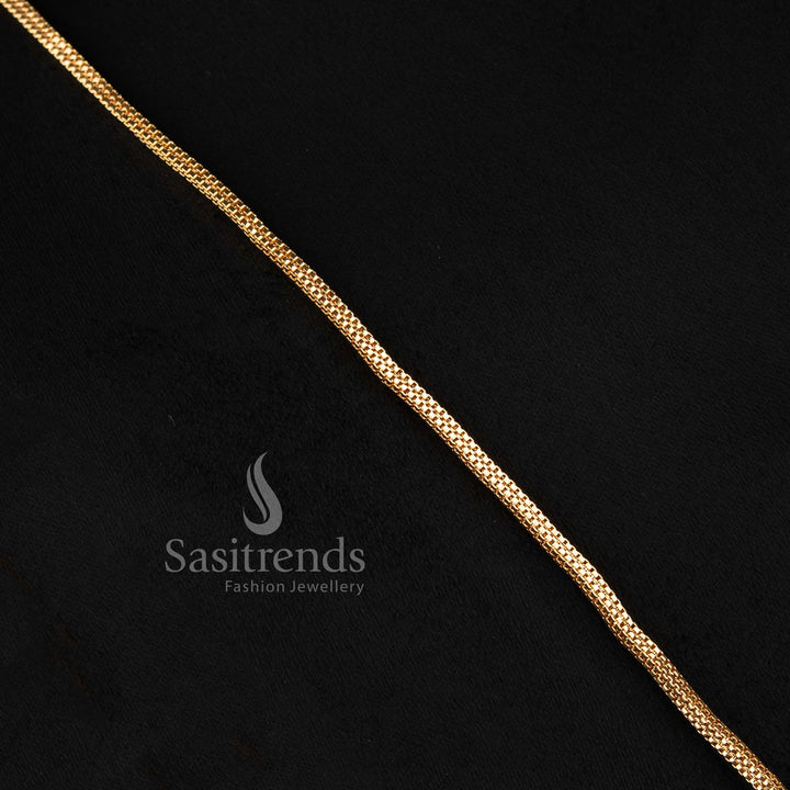 Grand Impon micro gold plated compact mesh link long pendant necklace with a traditional twin peacock semicircular AD design by Sasitrends.
