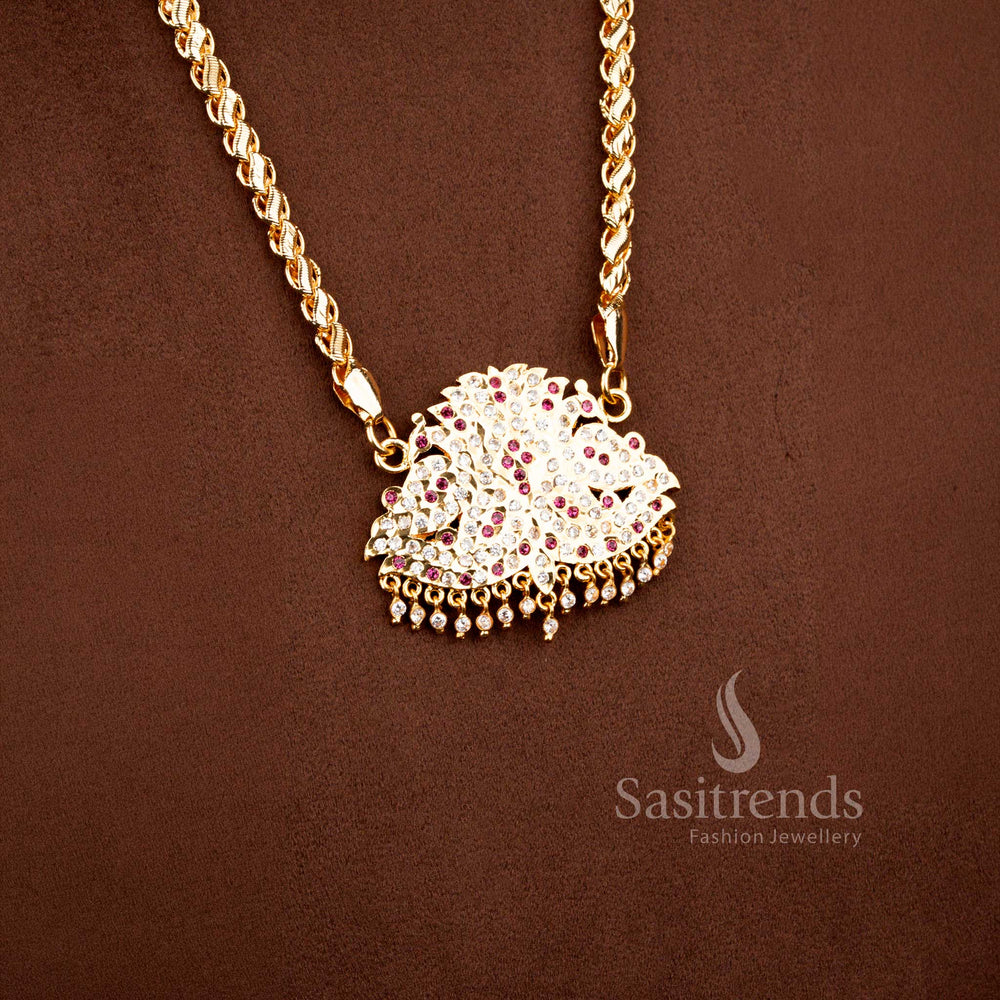 Traditional Guaranteed Micro Gold Plated Mesh Chain Haram with Semicircular Peacock Pendant - Sasitrends