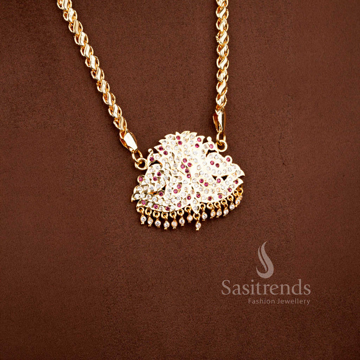 Traditional Guaranteed Micro Gold Plated Mesh Chain Haram with Semicircular Peacock Pendant - Sasitrends