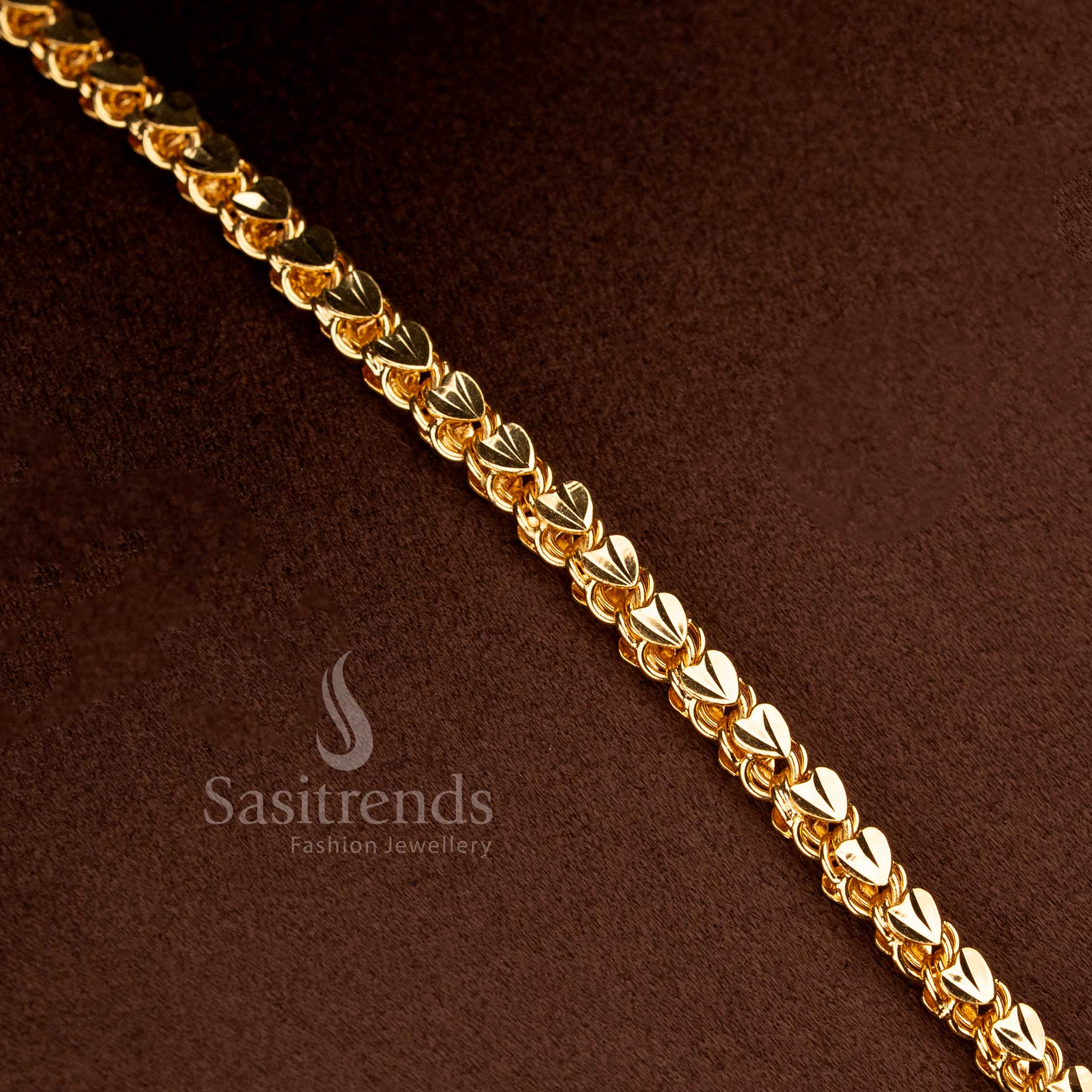One Gram 24K Impon Micro Gold Plated Diamond Stone Leaf Cluster Long Pendant Haram Necklace - Sasitrends