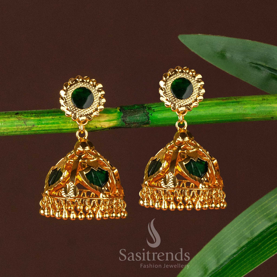 Kerala One Gram Micro Gold Plated Green 4 Katta Palakka Earrings Sasitrends