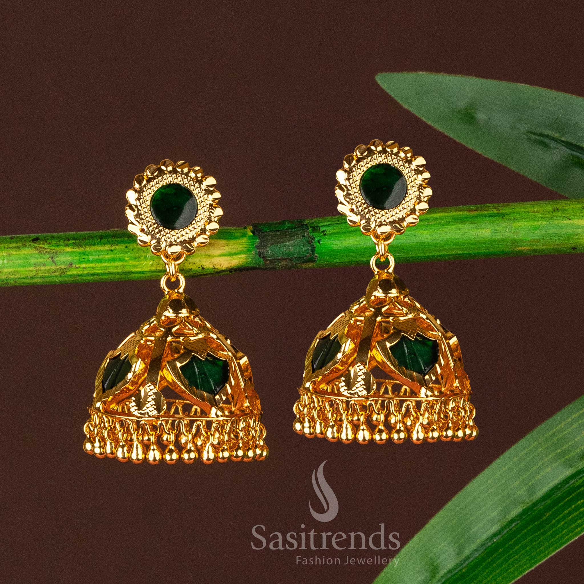 Kerala One Gram Micro Gold Plated Green 4 Katta Palakka Earrings Sasitrends