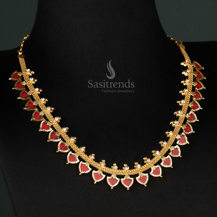 SasiTrends Palakka Necklace with 25 Petal red Palakka Stones and white Stones - One Gram Micro Gold Plated, Elegant and Timeless