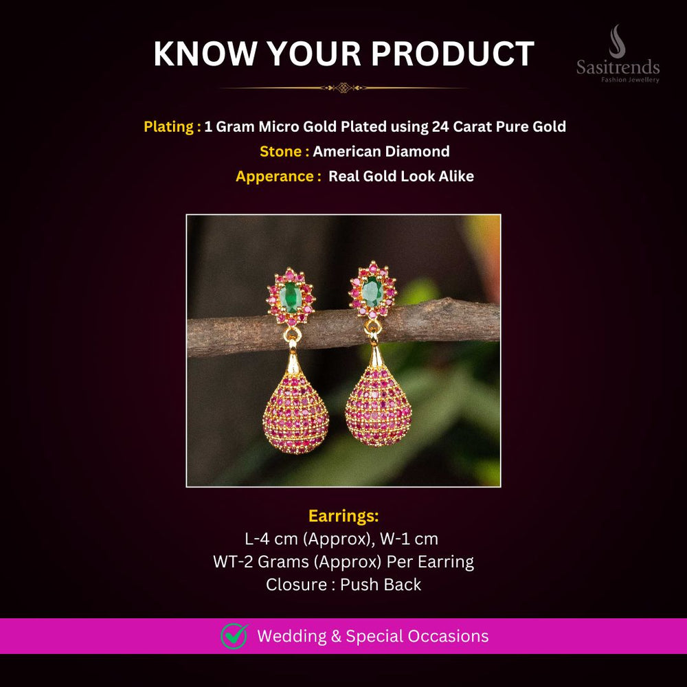 Micro gold plated AD Earrings Measurement image - Sasitrends