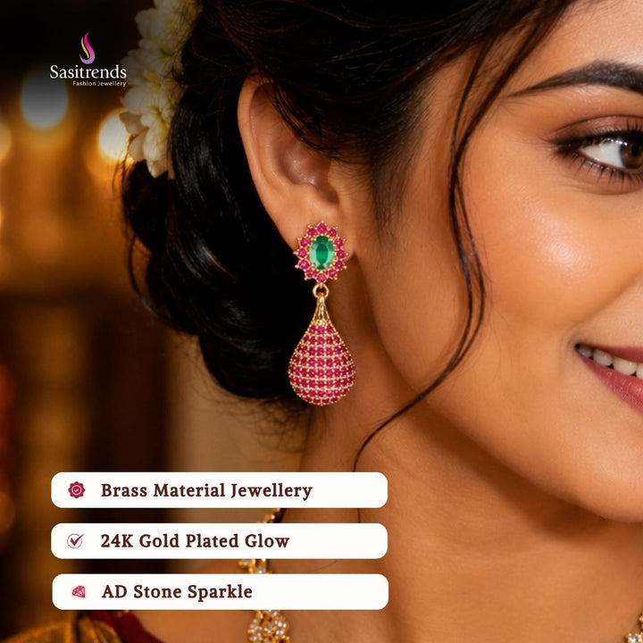 Guaranteed Micro gold plated AD stone earrings model image - Sasitrends