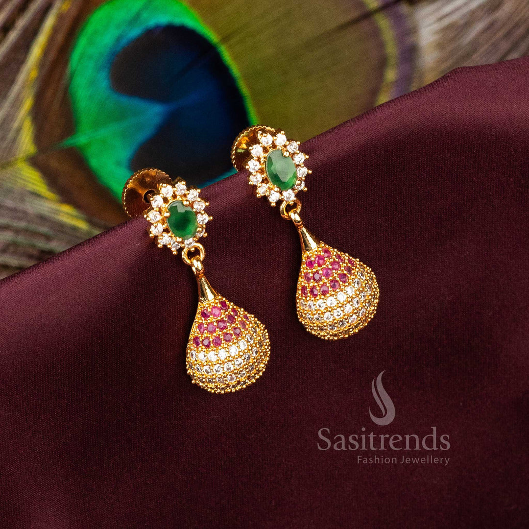 Dazzling multicolour dangler earrings with micro gold plating, AD stone sparkle, and floral ethnic detailing – A vibrant choice for festive jewellery style – Sasitrends