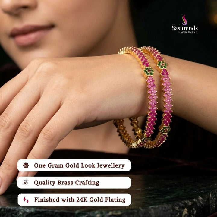 Guaranteed Micro gold plated AD stone bangles model image - Sasitrends 