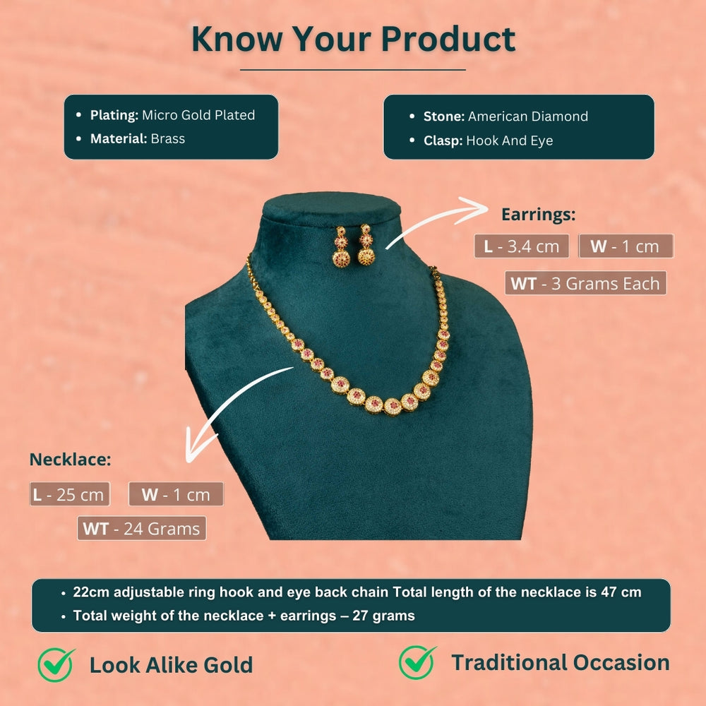 Micro gold plated american diamond necklace measurement image - Sasitrends