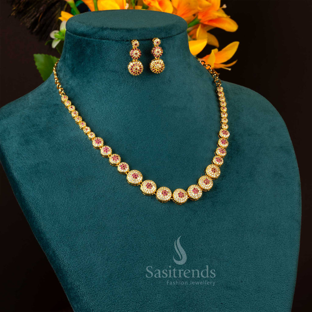 Premium white and ruby jewellery set with micro gold plating, handcrafted for bridal ethnic fashion jewellery collection - Sasitrends