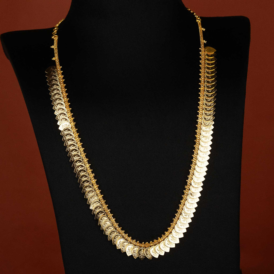 Classic design micro gold-plated necklace with Lakshmi and leaf-inspired motifs for a traditional and sophisticated look - Sasitrends