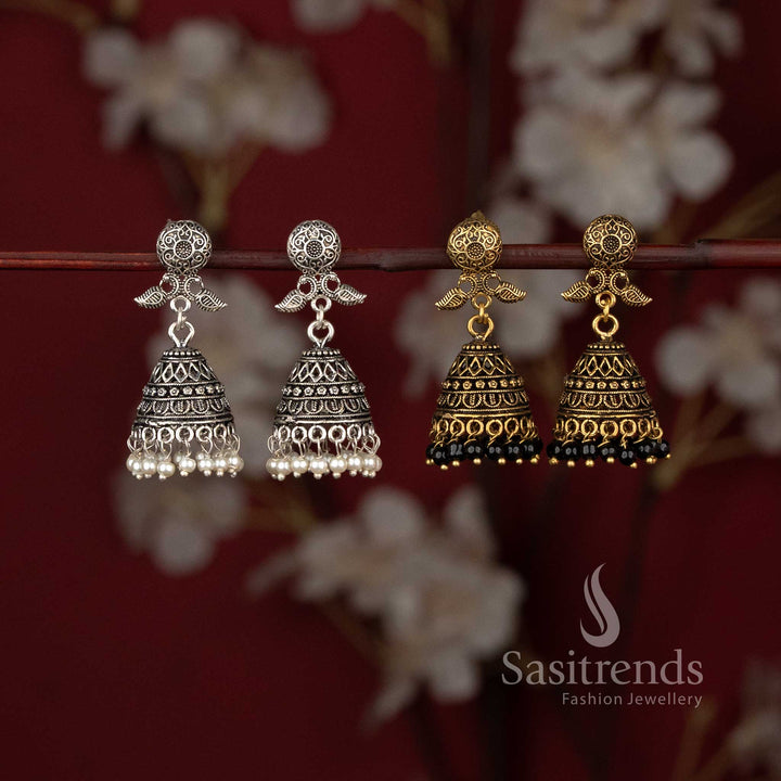 Gorgeous Oxidised German Silver Jhumka Combo Earrings Set for Ethnic Wear - Sasitrends