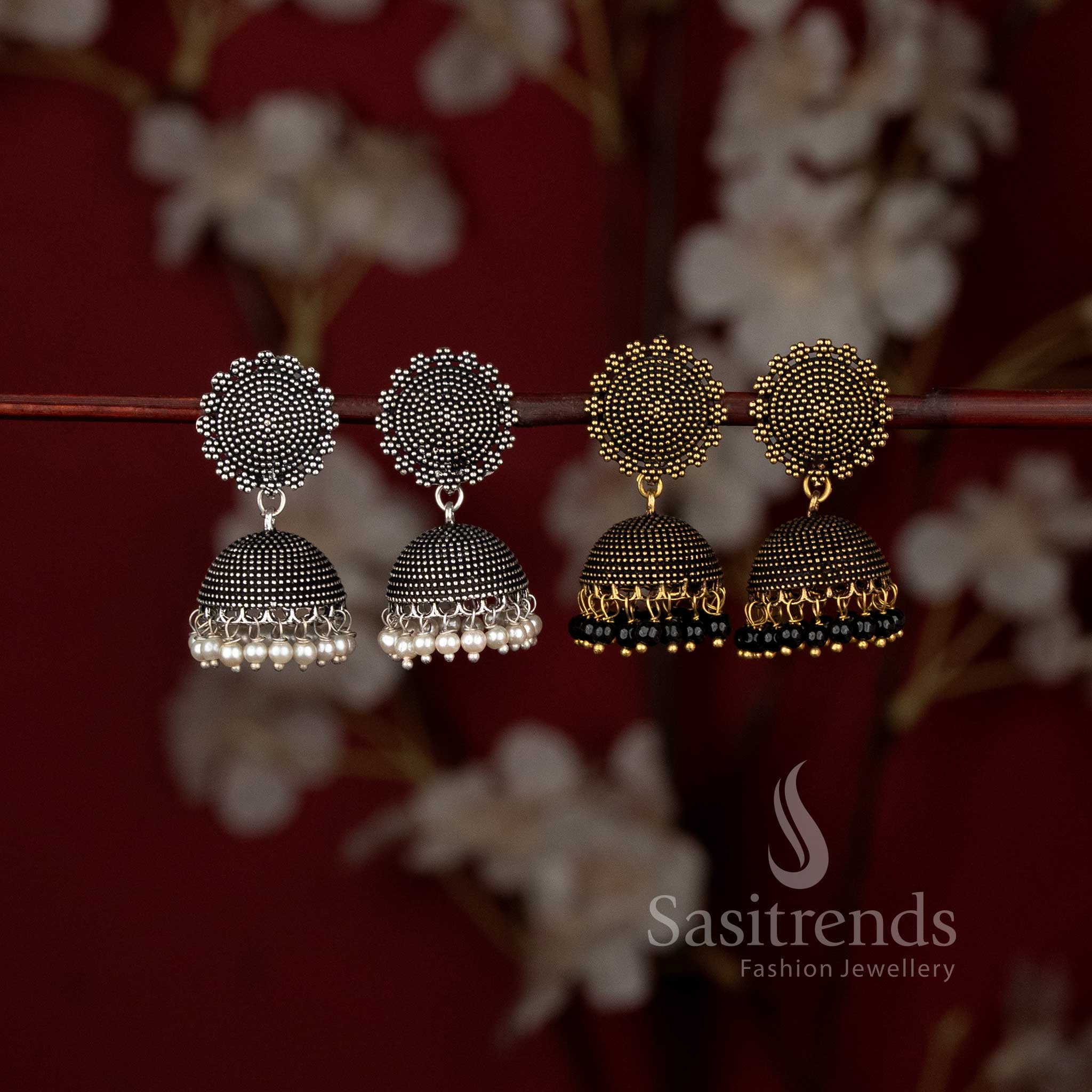 Traditional Oxidised German Silver Jhumka Earrings Sasitrends Online Shopping