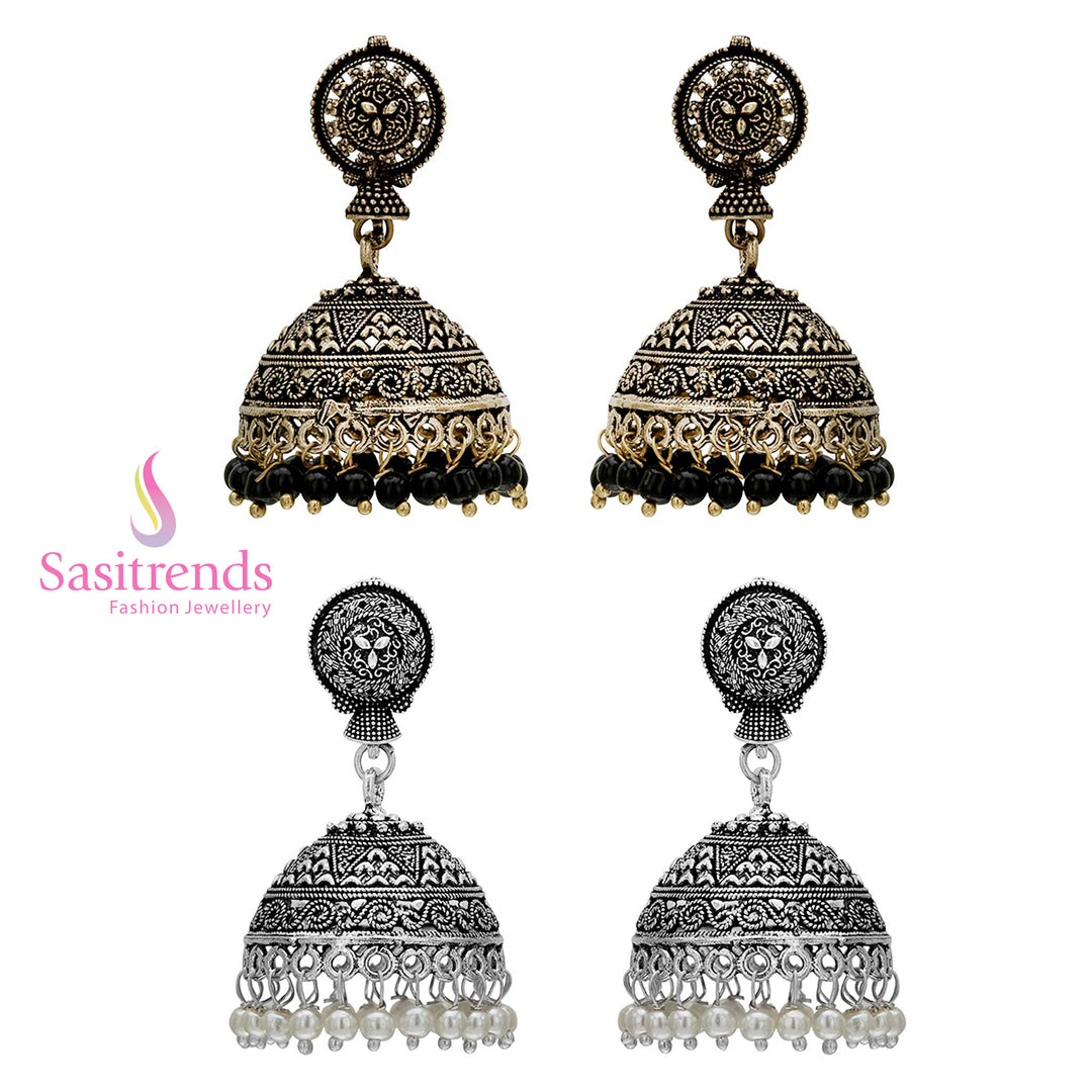 Elegant Traditional Wear Oxidised German Silver Jhumka Earrings Sasitrends