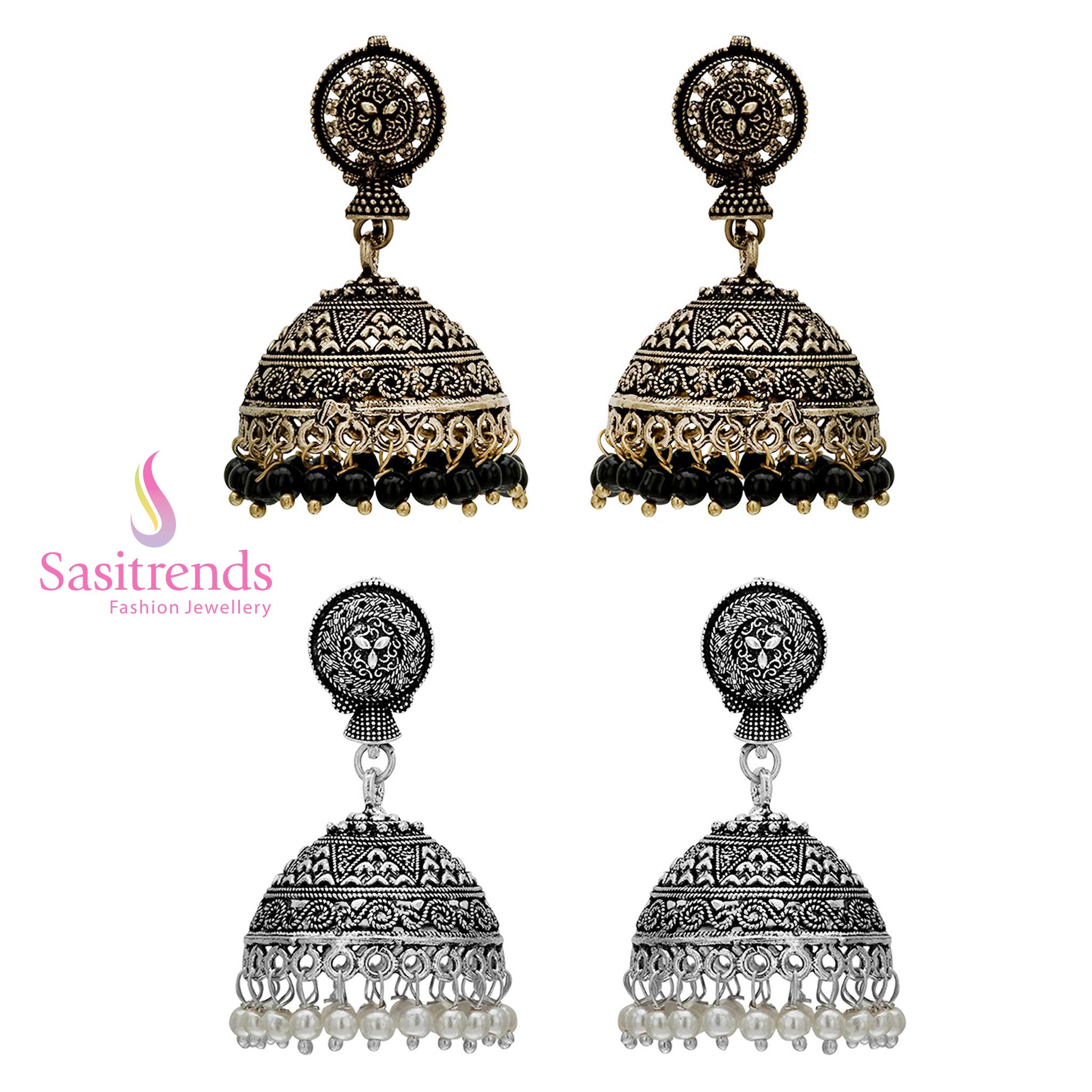 Elegant Traditional Wear Oxidised German Silver Jhumka Earrings Sasitrends