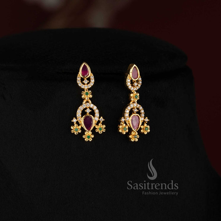 Stunning Micro Gold Plated AD Floral Pearl Drop Choker Necklace Set - Sasitrends