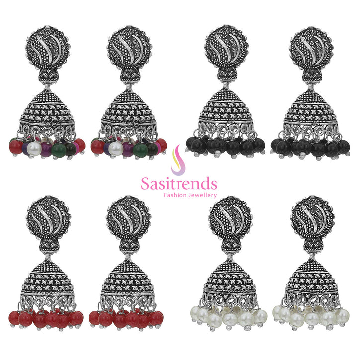 Graceful Oxidised German Silver Combo Earrings Jhumka Set - Festival Elegance