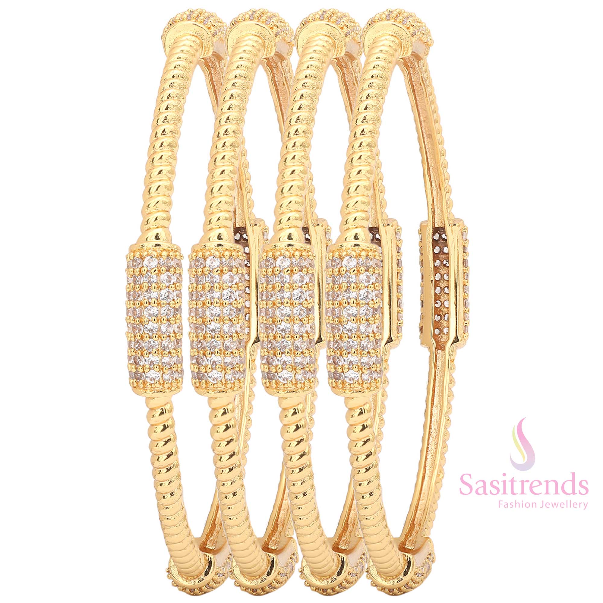  Luxury white-studded American diamond bangles, micro gold-polished with an ethnic festive look, a trendy women’s jewellery accessory - Sasitrends