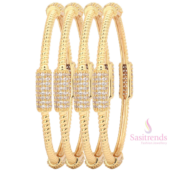  Luxury white-studded American diamond bangles, micro gold-polished with an ethnic festive look, a trendy women’s jewellery accessory - Sasitrends
