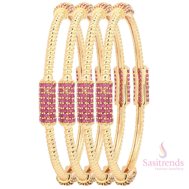 Exquisite traditional ruby American diamond bangles set, micro gold-plated with a classic ethnic touch, a must-have jewellery piece for women - Sasitrends