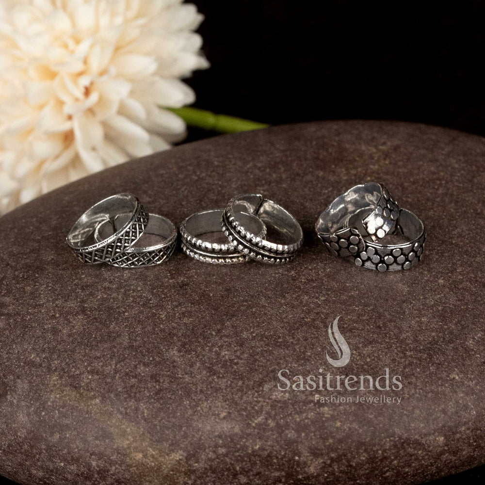 Adjustable openable oxidised silver metti set for daily wear - Sasitrends