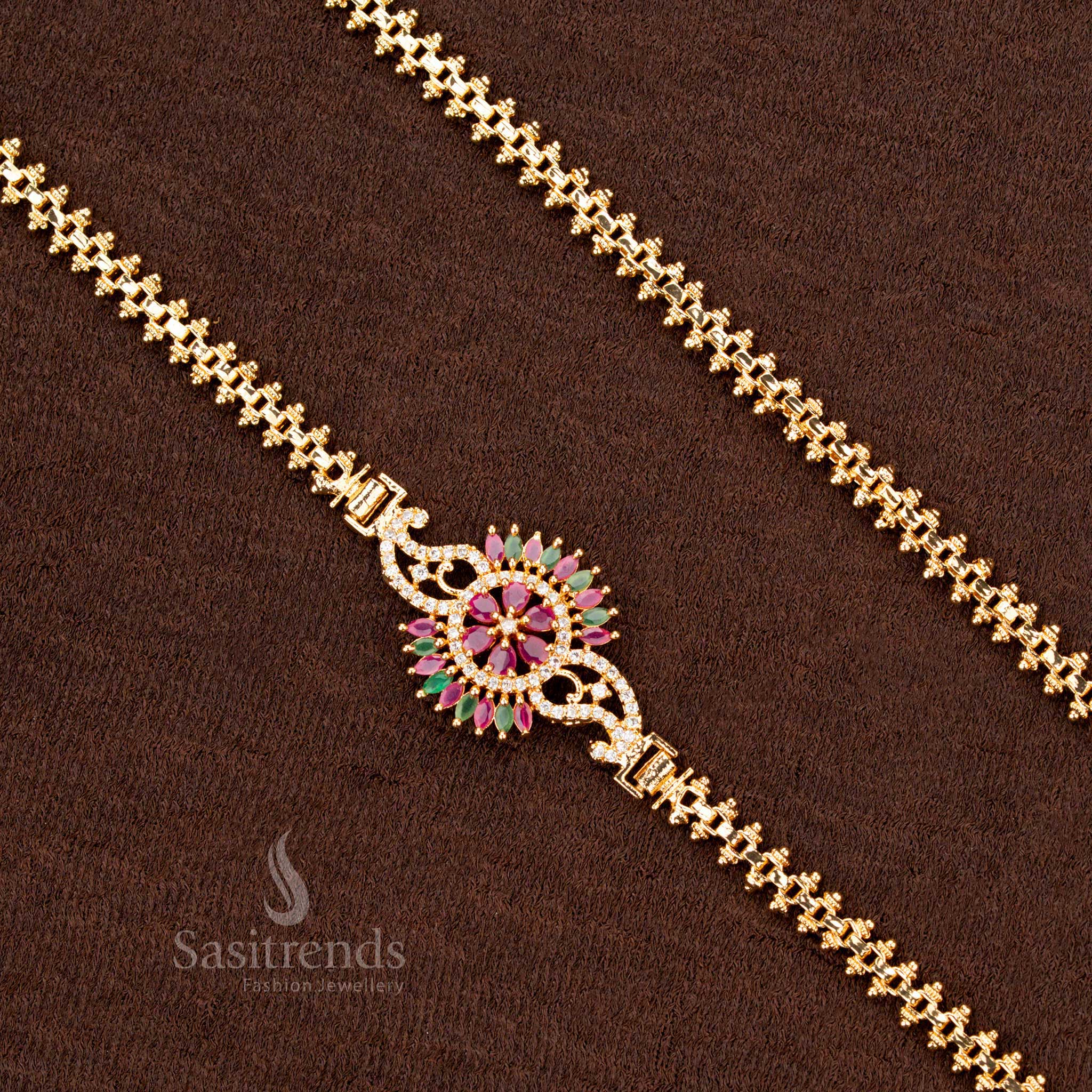 Premium Side Pendant Mugappu Chain with Real Gold Look – Sasitrends