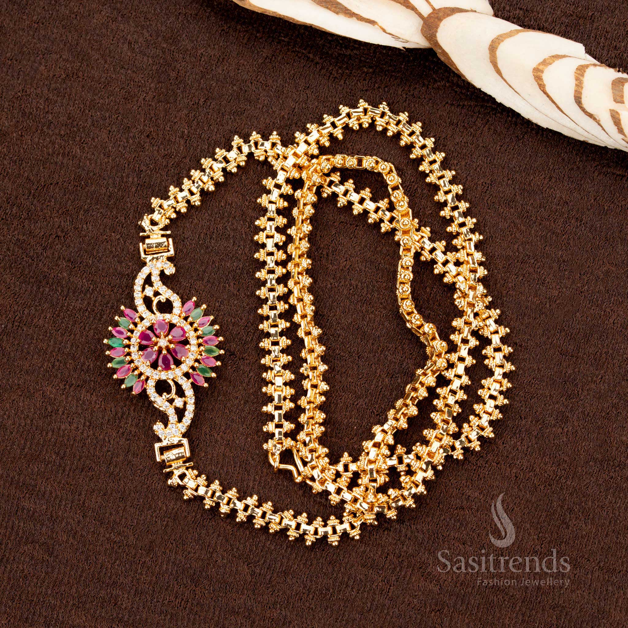 One Gram Mugappu Chain with AD Stone Floral Design – Sasitrends