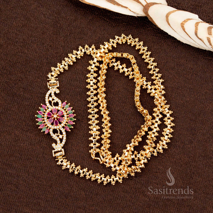 One Gram Mugappu Chain with AD Stone Floral Design – Sasitrends