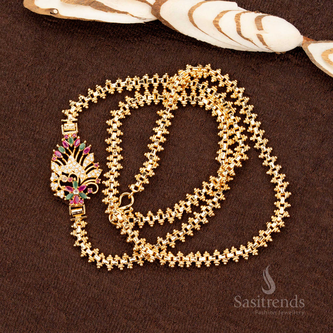 Micro Gold Plated Floral Leaf Mugappu Chain with AD Stones – Sasitrends 
