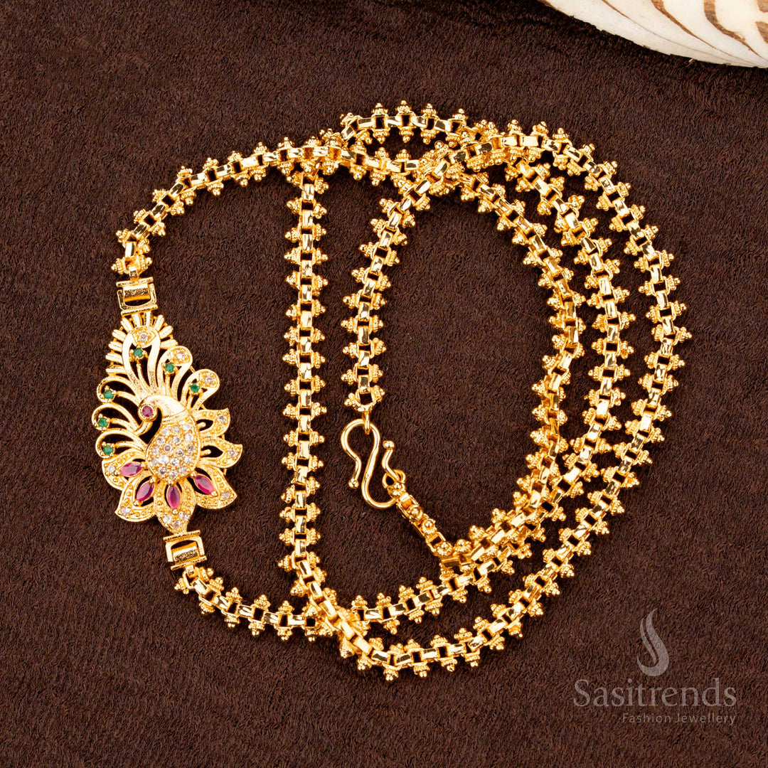 
One gram Mugappu chain with peacock design and AD stones – Sasitrends