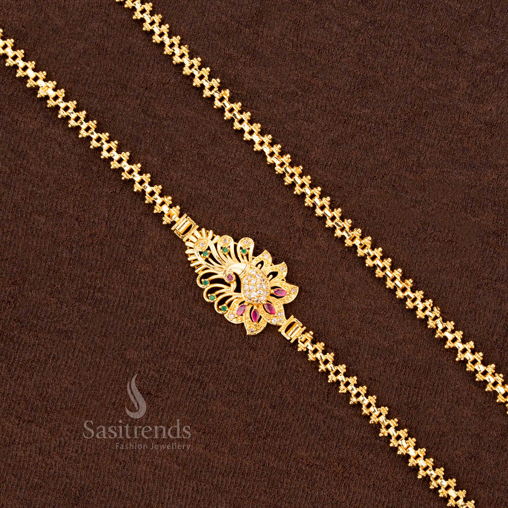Traditional Micro Gold Plated Mugappu chain with side peacock motif – Sasitrends