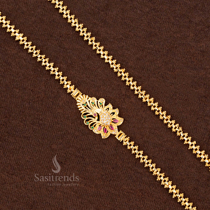 Traditional Micro Gold Plated Mugappu chain with side peacock motif – Sasitrends