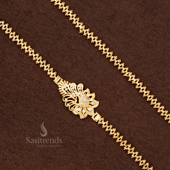Peacock AD stone Mugappu side chain for sarees and temple wear – Sasitrends