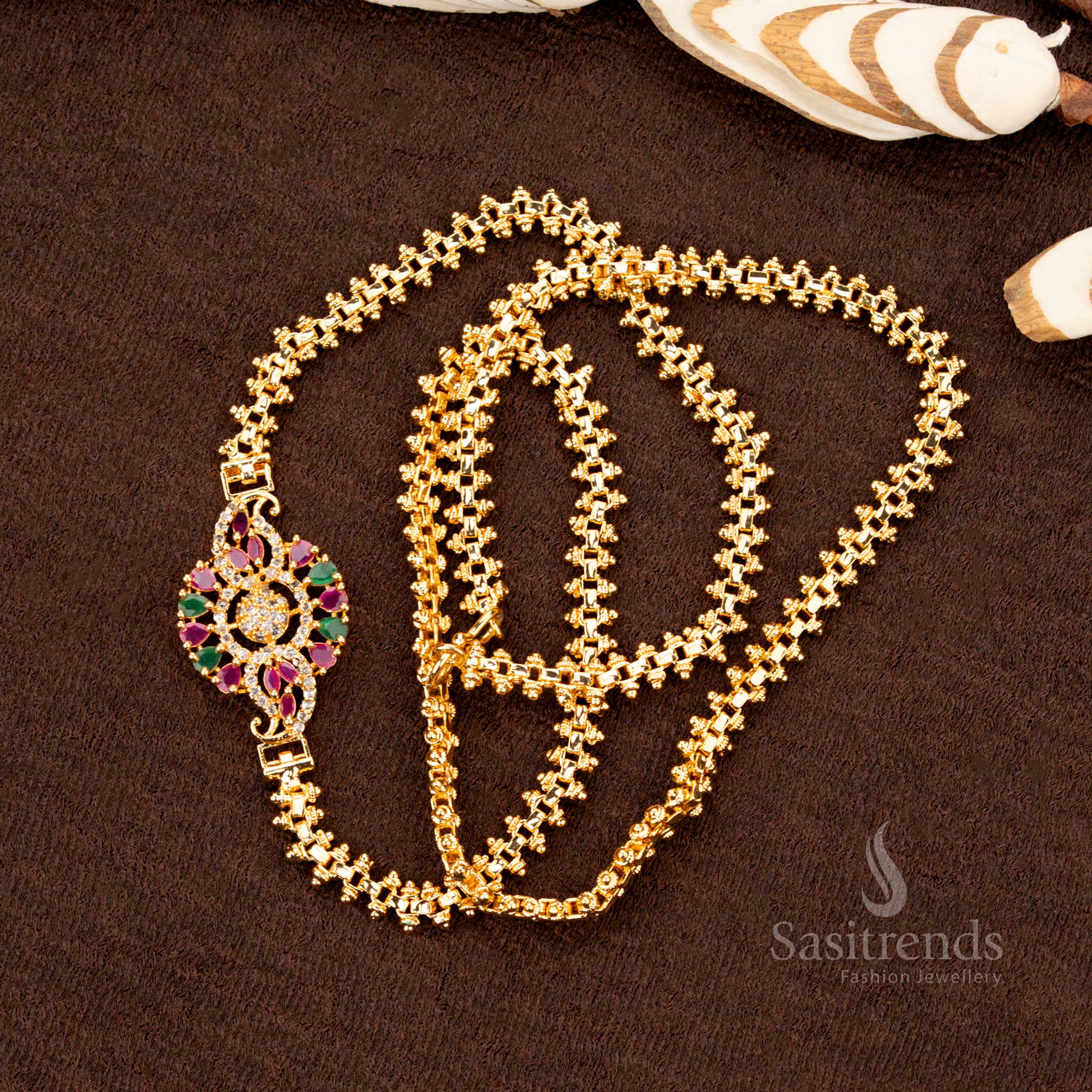 One gram floral Mugappu chain with AD stones – Sasitrends