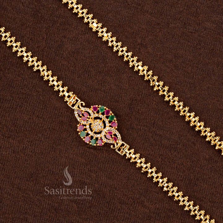 
Saree jewellery Mugappu chain with AD stone floral motif – Sasitrends