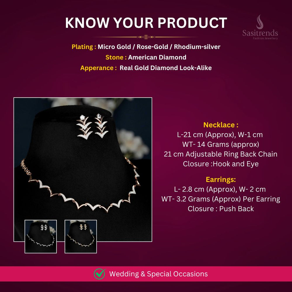 American Diamond gold plated Necklace jewellery set Measurement Image - Sasitrends 