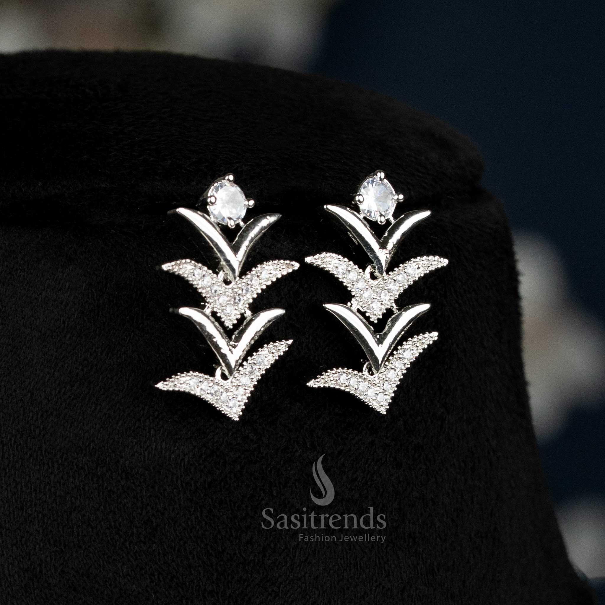 American Diamond Zig Zag Necklace Set with Earrings - sasitrends