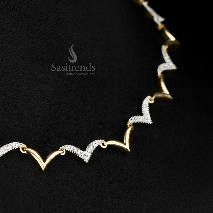 American Diamond Zig Zag Necklace Set with Earrings - sasitrends