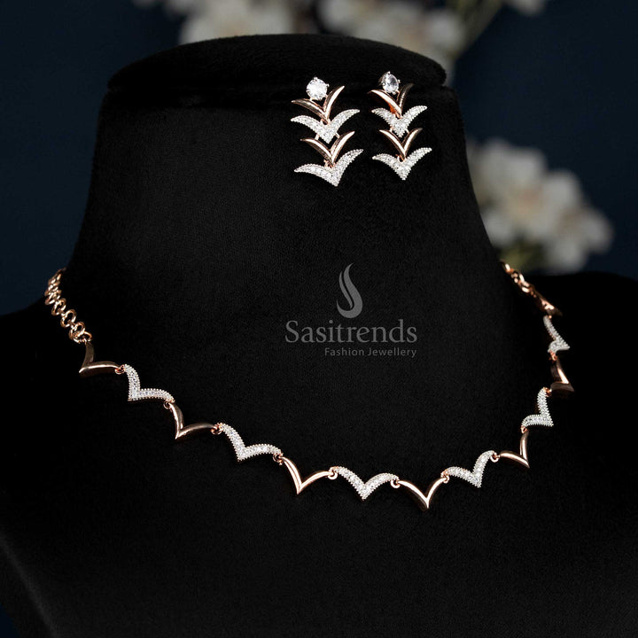 Rose Gold and Rhodium Plated Zig Zag AD Necklace - Sasitrends