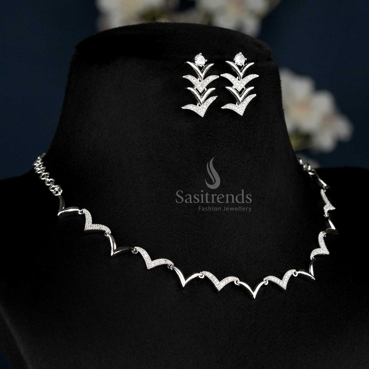 American Diamond Zig Zag Necklace Set with Earrings - Sasitrends