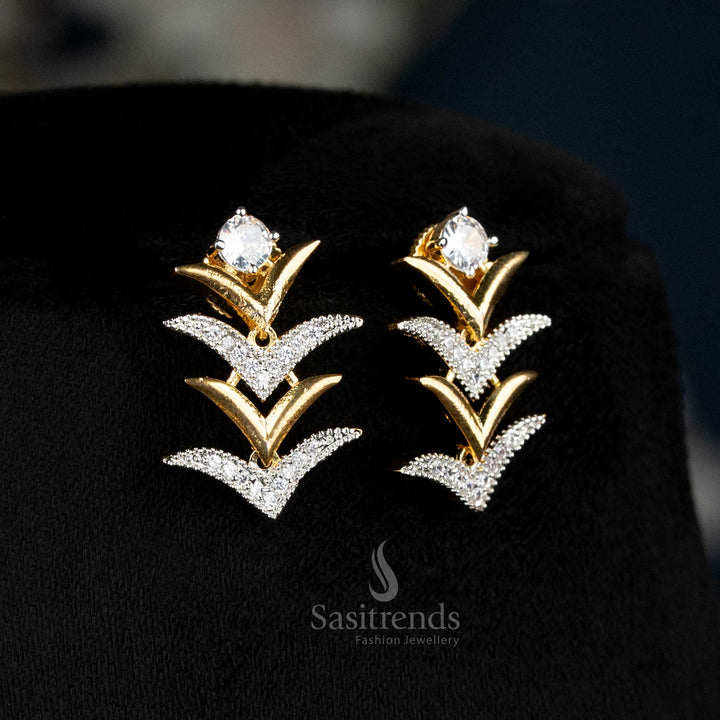 American Diamond Zig Zag Necklace Set with Earrings - Sasitrends