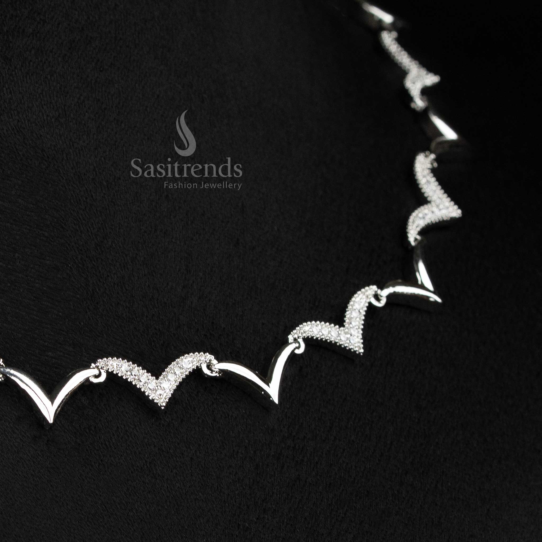 American Diamond Zig Zag Necklace Set with Earrings - Sasitrends