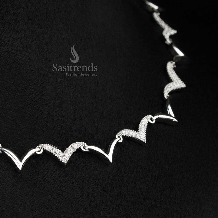 American Diamond Zig Zag Necklace Set with Earrings - Sasitrends
