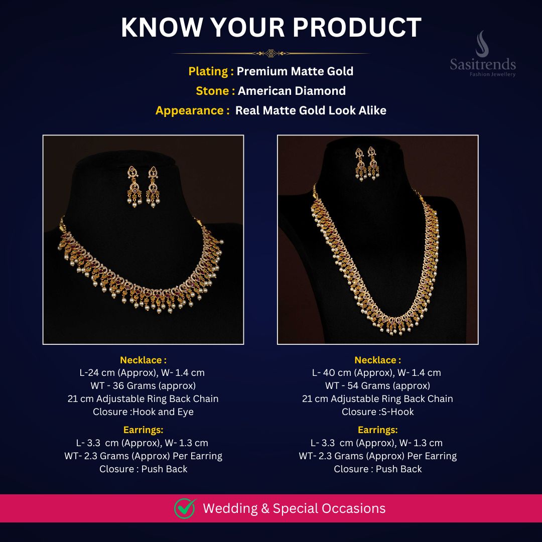 Premium temple matte gold plated necklace set measurement image - Sasitrends
